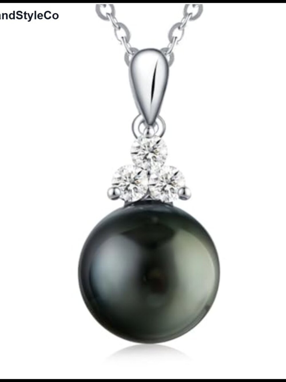 Sterling Silver Black Pearl Pendant Necklace Moissanite